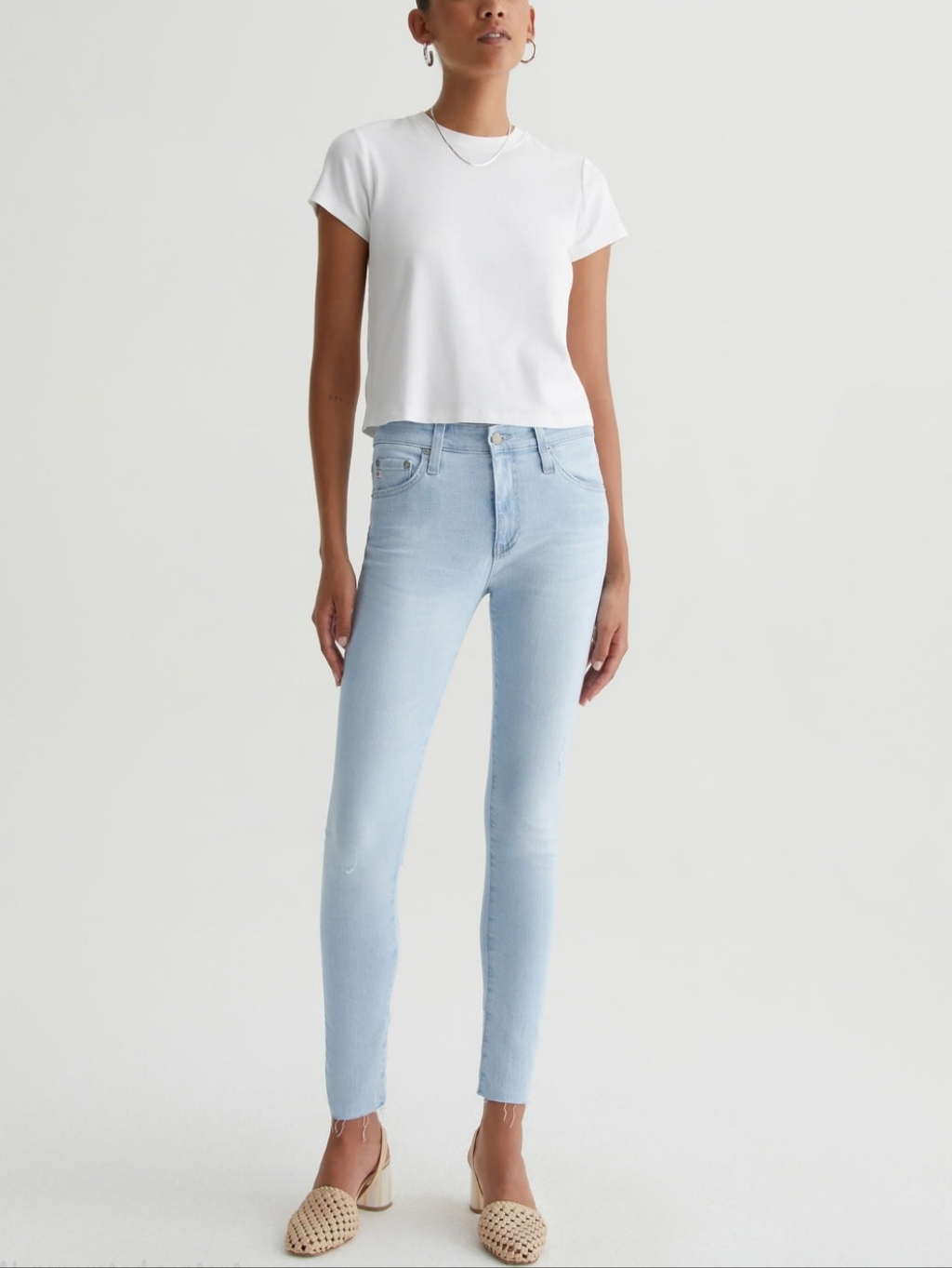 Ag Adriano Goldschmied Light Blue Farrah High Rise Skinny Raw Hem Ankle Size 27